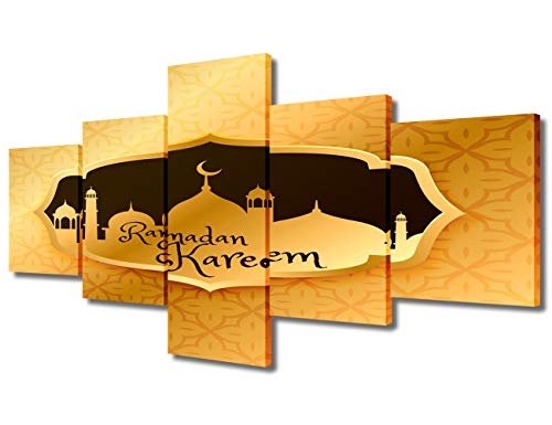 TUMOVO 5 Panel Wall Art Painting Holy Mosque Prints On Canvas The Picture Islam Arabic Calligraphy Ramadan Kareem Pictures Oil for Home Modern Decoration Print Decor - 50" W x 24" H - color: Artwork-14, size: 50 in x 24 in (W x H)