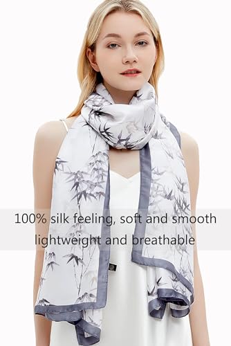 Women Silk Scarves Long Satin Lightweight Outdoor Shawl Wraps Printed Head Scarf 70''X35'' - color: 102-white