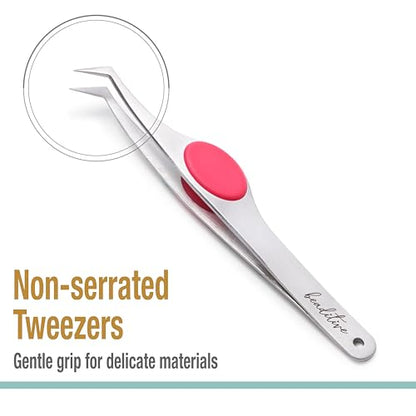 Beaditive High Precision Angled Tip Tweezers with Cushion Grip - 4.7" Craft Tweezers for Sewing, Beading & DIY Crafts - Non-Serrated Jewelry Tweezers with Fine Angled Tips - Stainless Steel (Fuchsia) - color: Fuchsia
