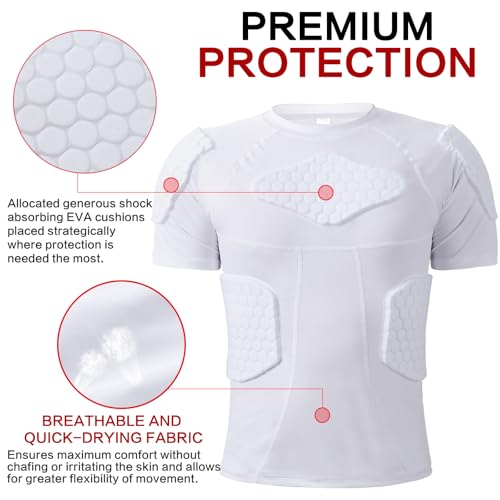 Zicac Men's Sports Shock Rash Guard Compression Padded Shirt Soccer Basketball Protective Gear Chest Rib Guards - color: White Padded Shirt, size: Medium
