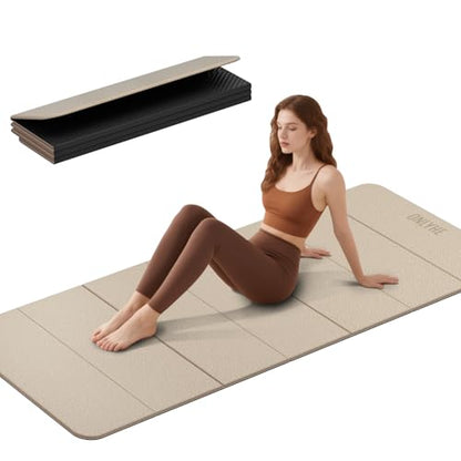 Foldable Yoga Mat 75"x31.5"x0.24" - Extra Large Lightweight TPE Exercise Mat, Double Non-Slip for Pilates, Home Workouts & Outdoor Use - color: Coffee-black