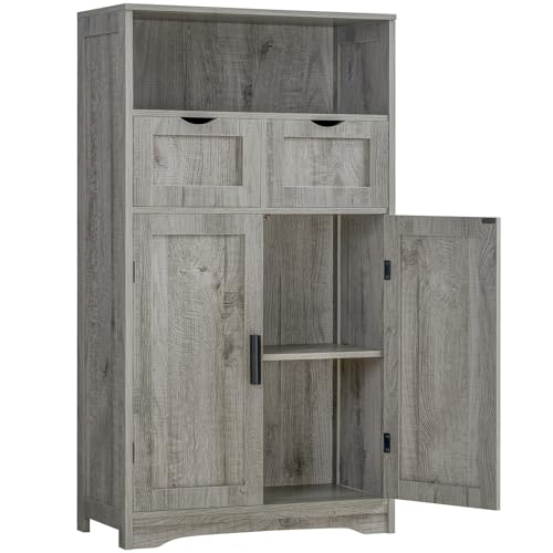 Iwell Storage Cabinet with 2 Drawers & 2 Adjustable Shelves | Kitchen Cabinet, Cupboard, for Living Room, Kitchen, Entryway, Home Office, Grey - color: Grey, size: 42.5"H
