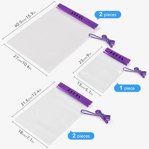 HEETA 5-Pack Clear Waterproof Dry Bag Pouch Document Holder for Phone Maps | Water Tight Case for Camera Document, Screen Touchable for Boating Kayaking Paddle Board Swimming Beach Waterpark Fishing - color: Purple