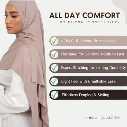 KHELANI Premium Modal Jersey Hijab, Luxury Lightweight Non Slip Stretchy Jersey Head Scarf for Muslim Women, Soft Shawls Wrap - color: Powder Pink