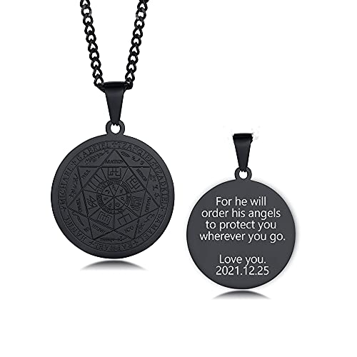 VNOX Seals of The Seven Archangels Pendant/Metatron’s Cub/Saint Michael Statement Necklace Talisman Pendant Amulet Jewelry - color: 1.Seals of The Seven Archangels-Black-Customzied