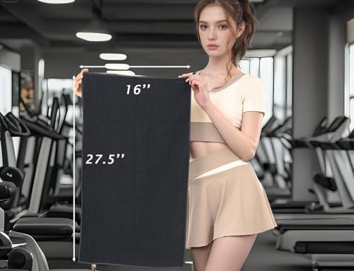 Microfiber Gym Towels 3 Pack, Quick-Drying Yoga Towels for Sport, Workout Equipment, Home and Gym, 16 Inches x 27.5 Inches - color: Black