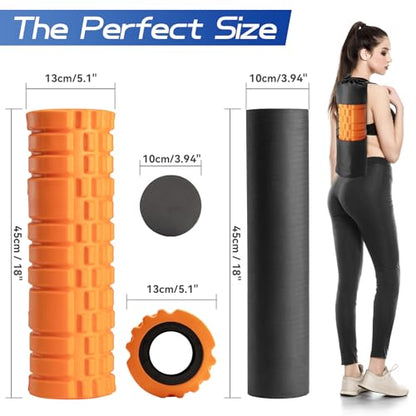 Krightlink 5-in-1 Foam Roller Set, Massage Roller Stick, Massage Ball, Resistance Band for Deep Muscle Massage, Trigger Point Release, Pilates, Yoga (Orange-18(2 in 1)) - color: Orange-18"(2 in 1)
