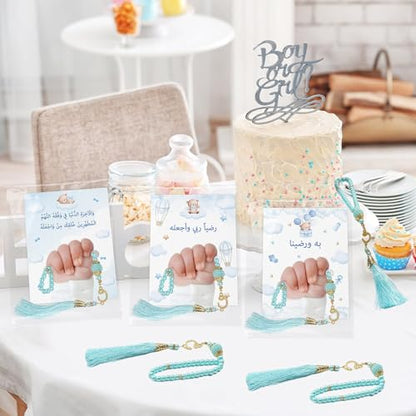 24 Sets Muslim Prayer Beads Gifts Bulk Baby Shower Party Favors for Guests Islamic Eid Party Rosary Religious Jewelry Favors with Greeting Cards for Ramadan Hajj Tasbih Gender Reveal Birthday Supplies