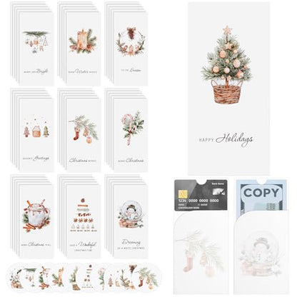 Engrowtic 50 Sets Christmas Gift Card Holder for Cash Boho Rustic Christmas Card Money Holder Xmas Cards Bulk with Envelopes and Stickers for Friends Family Holidays Xmas - style: Boho Christmas