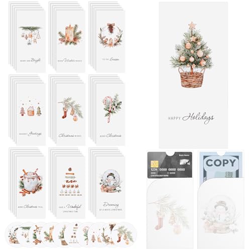 Engrowtic 50 Sets Christmas Gift Card Holder for Cash Boho Rustic Christmas Card Money Holder Xmas Cards Bulk with Envelopes and Stickers for Friends Family Holidays Xmas - style: Boho Christmas
