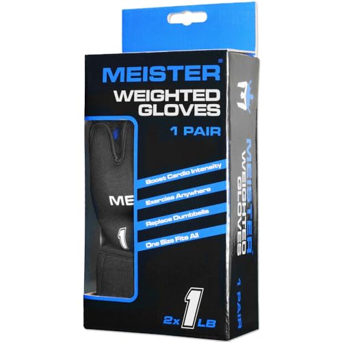 Meister Elite 1lb Weighted Gloves for Cardio & Heavy Hands - Black | Ergonomic open-palm one pound gloves to boost workout intensity for shadow boxing, running, walking, cycling & more
