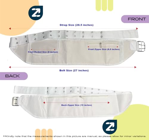 Mens Ihram Ahram White Waist BELT w/Zip/Pocket For Umrah Hajj- PREMIUM Free Size Adjustable Ihram Hajj Umrah Haji Waist Belt fits 29 up to 50 inches.