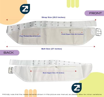 Mens Ihram Ahram White Waist BELT w/Zip/Pocket For Umrah Hajj- PREMIUM Free Size Adjustable Ihram Hajj Umrah Haji Waist Belt fits 29 up to 50 inches.