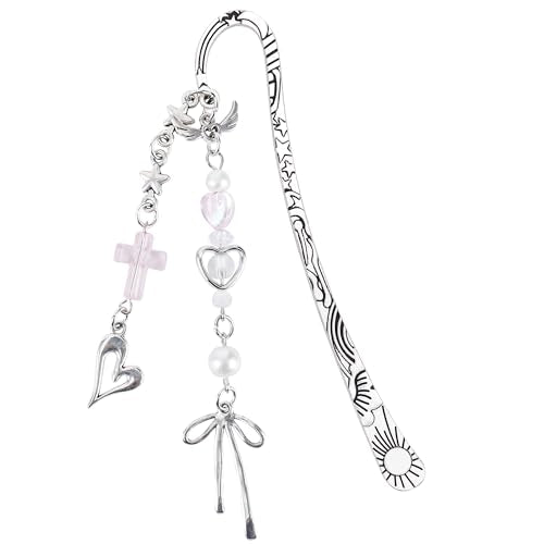 Unique Bow Bookmark Gifts - Charm Pink Aesthetic Book Mark Cute Silver Chain Tassel Metal Page Marker for Reading Women Girls Readers Students Teachers School Supplies Birthday Valentines - style: Bow