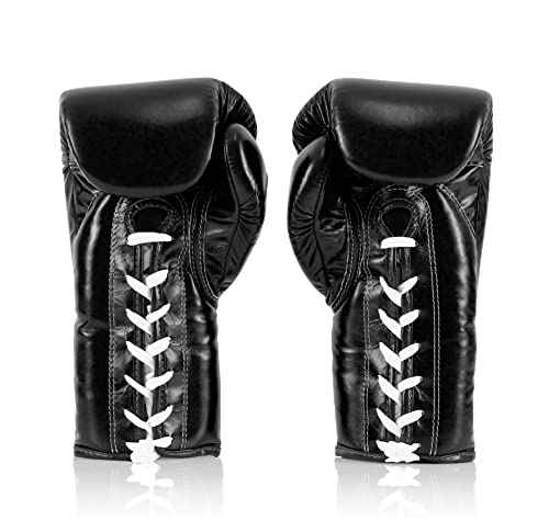 Fairtex BGL6 Handmade Leather Gloves| Optimal fist Closure with a Locked-Thumb Design| Premium Leather |Triple-Layered Foam |Lace-up Closure. Ideal for Boxing, MMA, and Kickboxing. - color: Black, size: 14 oz