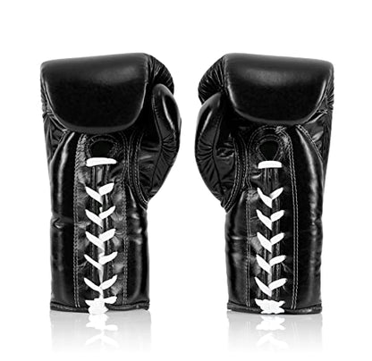 Fairtex BGL6 Handmade Leather Gloves| Optimal fist Closure with a Locked-Thumb Design| Premium Leather |Triple-Layered Foam |Lace-up Closure. Ideal for Boxing, MMA, and Kickboxing. - color: Black, size: 14 oz
