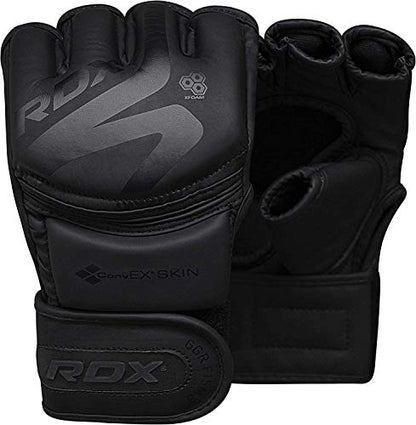 RDX MMA Gloves Premium Real Maya Hide Leather, Mixed Martial Arts Sparring & Grappling Gloves for Training, Fighting Gloves, Fingerless Design, Padded Open D-Cut Palm, Mixed Martial Arts Equipment - size: Medium