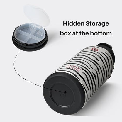 BOTTLE BOTTLE 32oz Insulated Water Bottle with Pill Box | Stainless Steel,Sport Water Bottle, with Straw Dual-use Lid and Pill Box, Design for Gym - color: Zebra Stripe