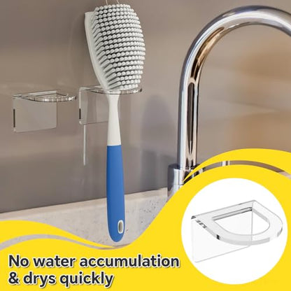 NiHome Sink Brush Holder Clear Acrylic 2 Pack, Adhesive Kitchen Organizer | Durable Design Mounts in Seconds—Fits Scrub & Dish Brushes. Sleek Clear Caddy for Any Sink Type. No Drilling Needed.