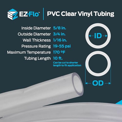 Eastman 5/8 Inch ID (3/4 Inch OD) PVC Clear Vinyl Tubing, 10 Foot Length, 98570 - size: 5/8 in. ID x 3/4 in. OD, style: 10 Ft.