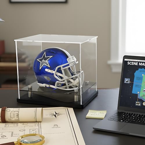 Mini Helmet Display Case,Self-Assembly Clear Acrylic Football Mini Helmet Display Box Protection Holder Dustproof Sports Collectibles Storage Showcase - size: 8x6x7 inch