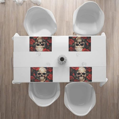Placemats Set of 4 Heat Resistant Skull Rose-Red Place mat for Dining Table Non-Slip Table Mats Desktop Protection Pad Washable Place Mats for Kitchen Dining Outdoor - color: Skull Rose-red