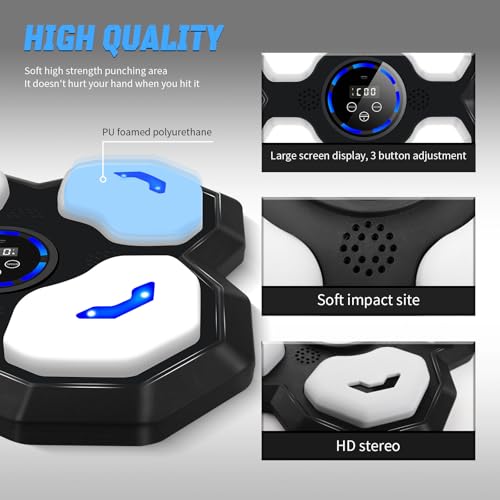 Music Boxing Machine for Kids and Teens Adults, Trainer Equipment with Gloves, Wall-Mounted Boxing Music Workout Machine, LED Electronic Focus Training for Home,Office, Gym - style: Punch-black