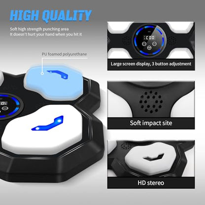 Music Boxing Machine for Kids and Teens Adults, Trainer Equipment with Gloves, Wall-Mounted Boxing Music Workout Machine, LED Electronic Focus Training for Home,Office, Gym - style: Punch-black