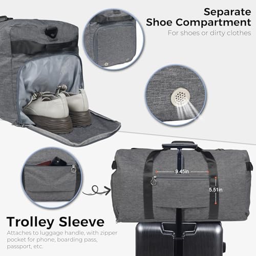 Fmeida 65L Duffle Bag with Shoes Compartment, Foldable Travel Duffel Bags for Men Women, Large Packable Travel Bag Water Repellent & Tear Resistant (Gray) - color: Textured Gray