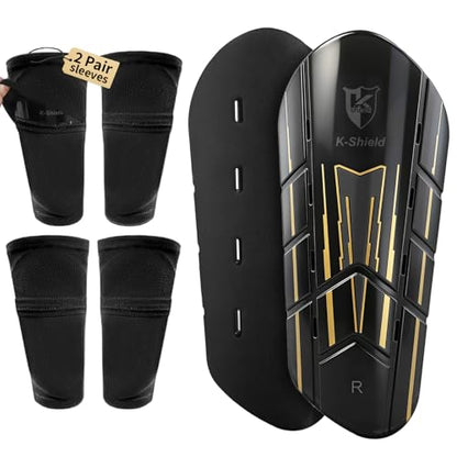 K-Shield Soccer Shin Guards with 2 Pairs Sock Sleeves for Kids Youth Adults | Protective Football Shin Pads, Breathable Lightweight Calf Guards for Boys Girls Men Women - size: L:5'3"-5'11"