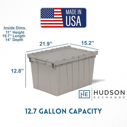 HE HUDSON EXCHANGE 21.9x15.2x12.8” (3 Pack, 12.7 Gallon) Tote with Attached Lid, Gray/Brown - color: Gray/Brown