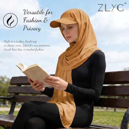 ZLYC Women Muslim Hijab Scarf with Visor Built-in Undercap Sun Protection Headwrap - color: Solid Yellow