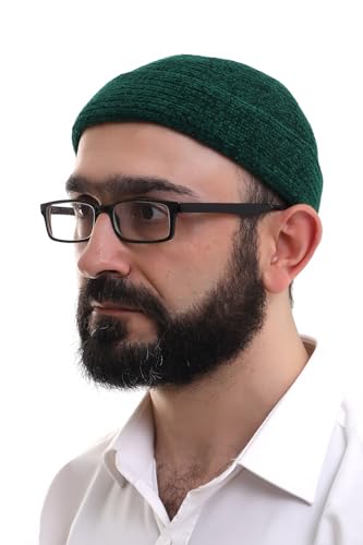 ihvan online Kufi Hats for Men, Taqiya, Takke, Turkish Muslim Winter Velvet Roll-up Edge Prayer Skullcaps, Islamic Gifts - color: Green