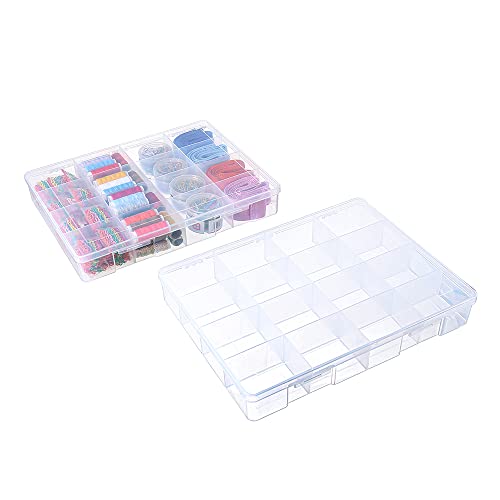 2 Pack Fixed 16 Grids Clear Plastic Large Compartment Container Case, Transparent Organizer Storage Divider Box with Lid for Bead, Button, Hardware, Screw, Sewing Kit, Craft Supplies - size: large 16 grids