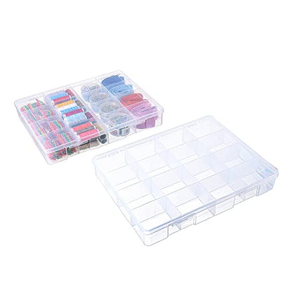 2 Pack Fixed 16 Grids Clear Plastic Large Compartment Container Case, Transparent Organizer Storage Divider Box with Lid for Bead, Button, Hardware, Screw, Sewing Kit, Craft Supplies - size: large 16 grids