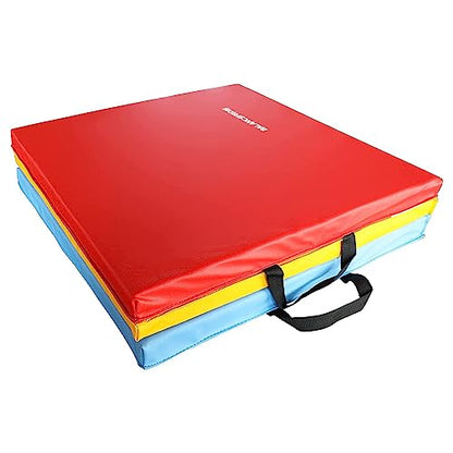 BalanceFrom 6x2 Feet 3-Panel Folding Gymnastics Mat – 1.5-Inch Thick Pad with Vinyl Surface and Carrying Handles for Tumbling, Yoga, Pilates, Home Workouts, and Martial Arts - color: Multi-Color