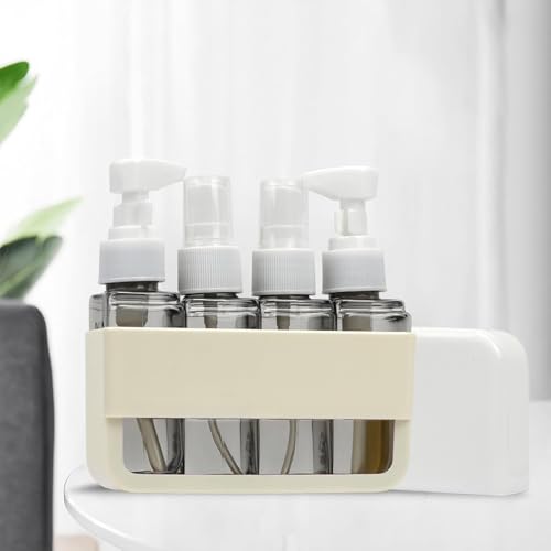 4-in-1 Travel Toiletry Bottles | Leakproof Refillable Containers for Liquids | Portable Travel Accessories for Shampoo and Body Wash - color: Beige