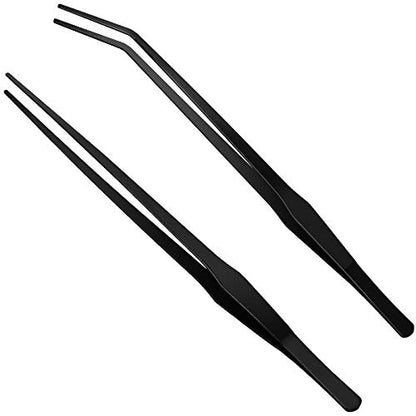 Aquarium Tweezers Extra Long 15 inches, Luxiv Stainless Steel Straight and Curved Tweezers 38cm Extra Long Tweezers for Fish Tank Plant Aquascape Tools, Feeding Tongs (15 inches, Black) - color: Black