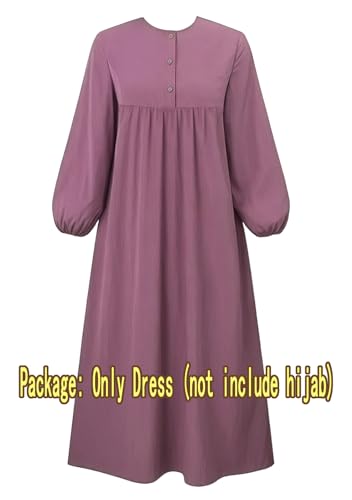 Womens Abaya Muslim Prayer 2 Pockets Long Sleeve Front Button Maxi Dresses Casual Islamic Clothes - color: Mauve, size: X-Large