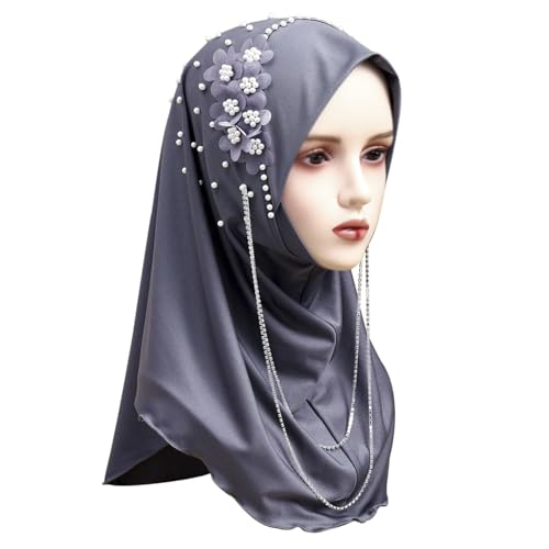 Women Soft One Piece Hijab Long Muslim Turban Islamic Full Head Scarf - color: Chains/Silver