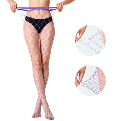 MengPa Women's Fishnets Tights High Waist Stockings Party Thigh High Pantyhose - color: 2pcs-purple