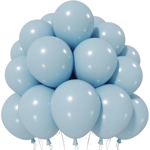 Jobkoo Dusty Blue Balloons 12 Inch, 50 Pcs Pale Aqua Muted Latex Balloon - color: 02-blue-03