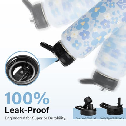 DYSANKY Insulated Water Bottle Gift– Stainless Steel Bottle with Carrier Bag, Strap & Gift Box – BPA-Free – Ideal for Hiking, Camping & Travel - Blue Flower 40 oz - color: Blue Flower, size: 40 Ounces