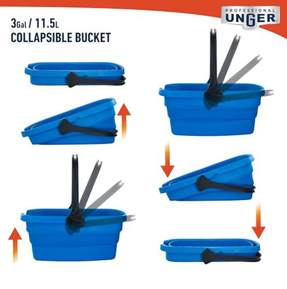 Unger Professional 3-Gallon Collapsible Bucket, Portable Household Cleaning Supplies, Small Washing Buckets with Handles, Essential Water Container and Storage Organizer Tool (Pack of 2) - size: 3-Gallon Bucket (Pack of 2)