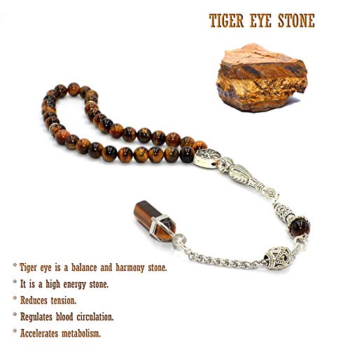 Design Tiger Eye Stone Series Worry Beads - Elegant 8 mm 33 Beads, Long Metal Tassel - color: Elegant 8 mm 33 Beads, Long Metal Tassel