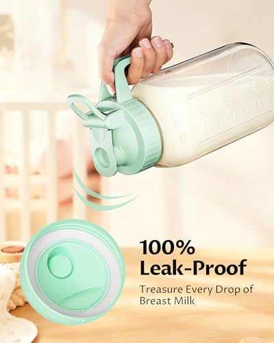 Mason Jar Pitcher Set of 2, 32oz (1quart) Glass Breast Milk Pitcher with Lid - color: Green & Pink, size: 32 Ounces