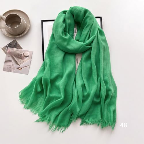 Solid color cotton and linen scarf, wrinkled all season versatile long sunscreen fashionable shawl - color: Emerald Green