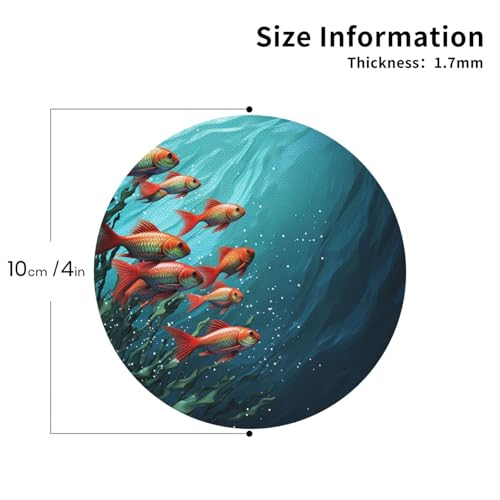 Drink Coasters Set of 4 Leather Coasters for Drinks Fish Aquarium Round Cup Mat Pad Easy Clean Bar Coasters Heat Resistant Funny Cup Coasters for Tabletop Protection,4 Inches - color: Round Shape