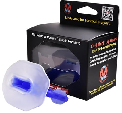 Oral Mart Flag Football Mouth Guard with 3D LipFit Design for Kids - Youth Football Mouthguard (No Boil) Cool Instant Fit Lip Guard Mouthpiece for Braces (Detachable Helmet Strap Included) - color: Invisible Guard