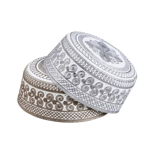 SIQITECHNO Men Muslim Prayer Kufi Hat Embroidered Kofia Topi Islam Kufi Hat Arab Hajj Mosque Prayer Headwear Ramadan Eid - color: Style A, 4pcs
